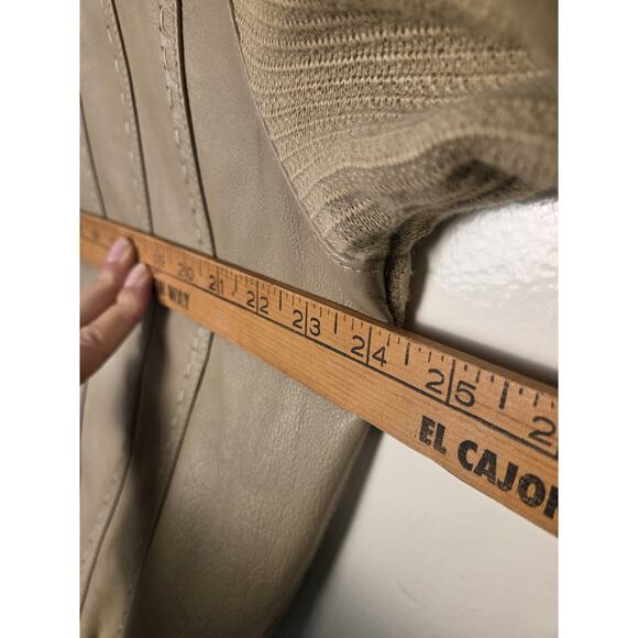 Maxini Collezione Leather & Knit Mens Sz M Jacket Beige Zip Front Quiet Luxury - Picture 10 of 11